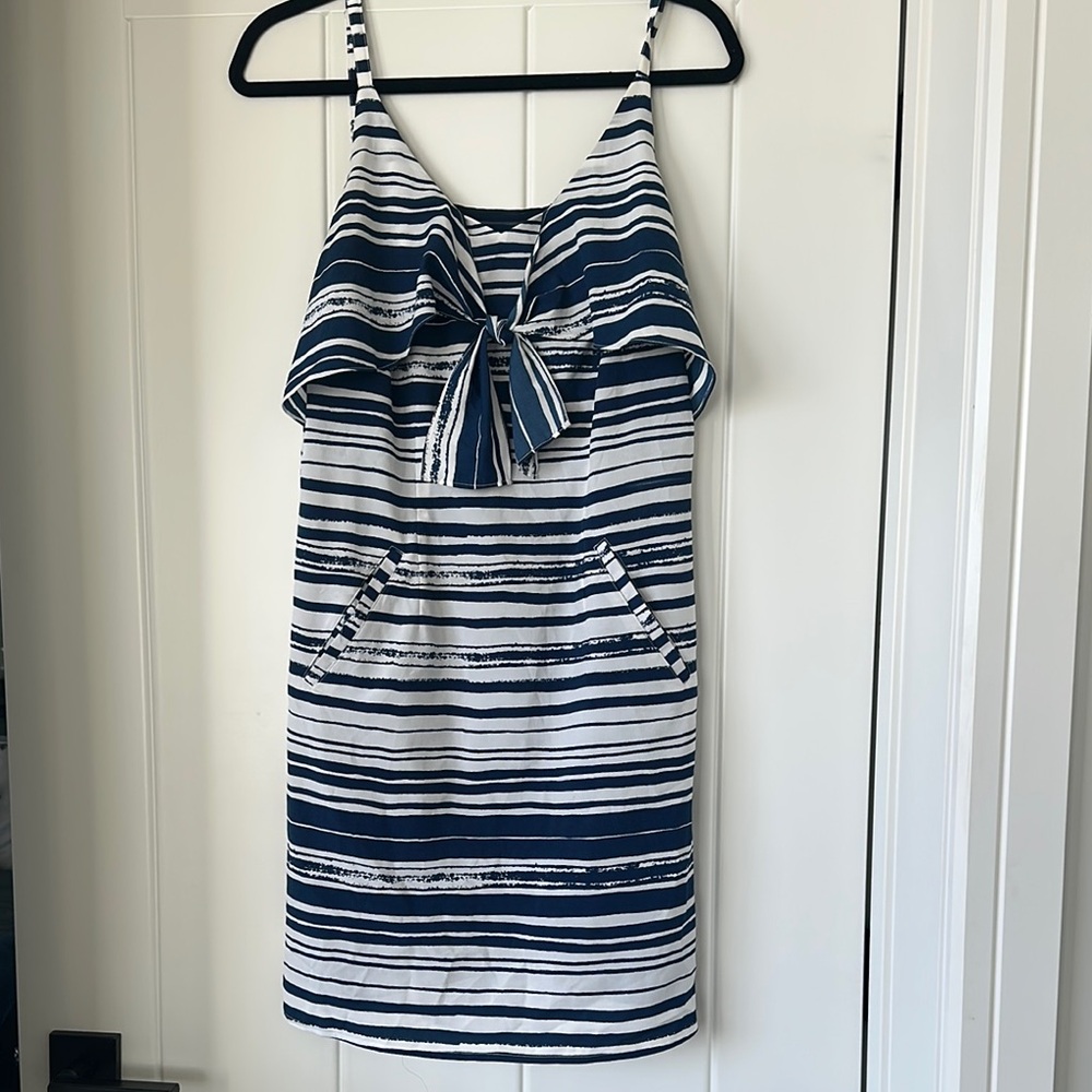 Striped Navy and White Dress with Pocket